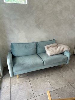 Light Blue Velvet Loveseat Sofa
