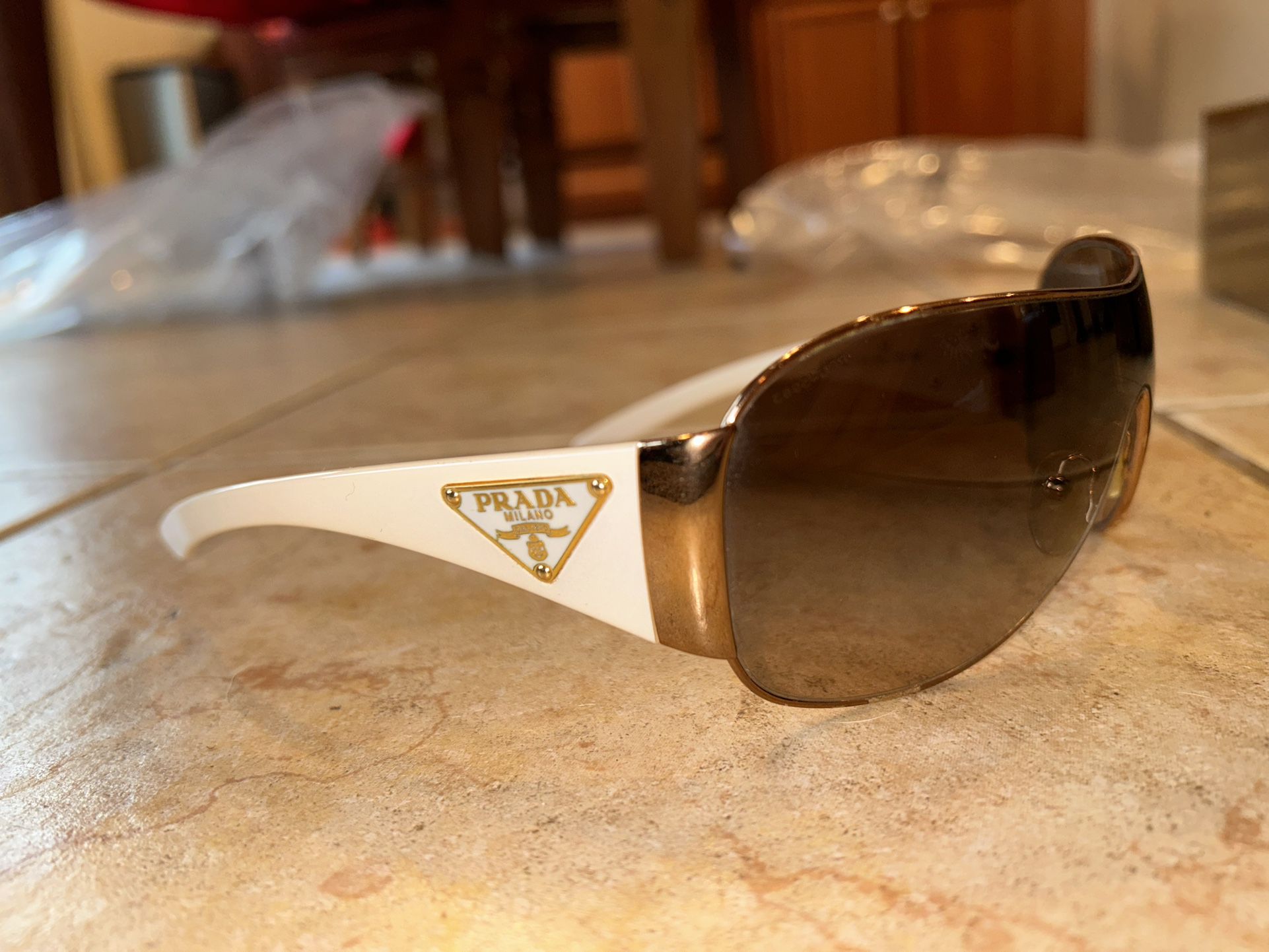 PRADA Sunglasses Rose Gold Medal Frame Shield Sunglasses SPR 57L