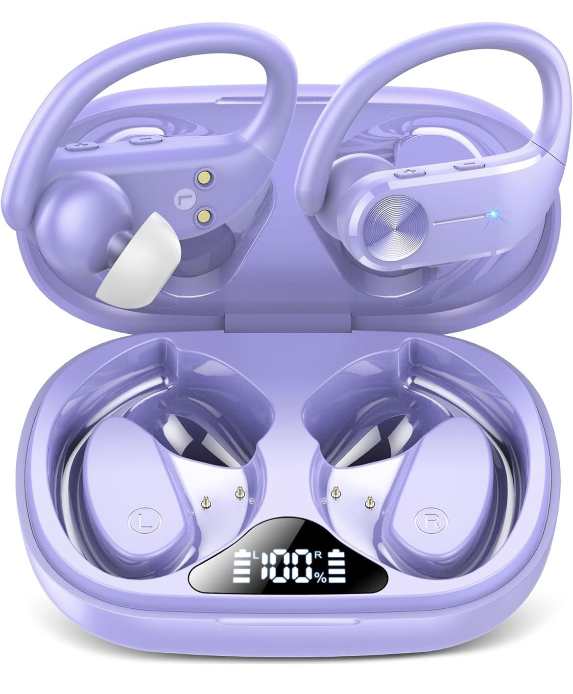 Ear Buds Bluetooth Headphones Wireless Earbuds 50hrs Playtime Sports Earhooks Earphones with LED Display IPX7 Waterproof Built-in Mic Over-Ear Headset