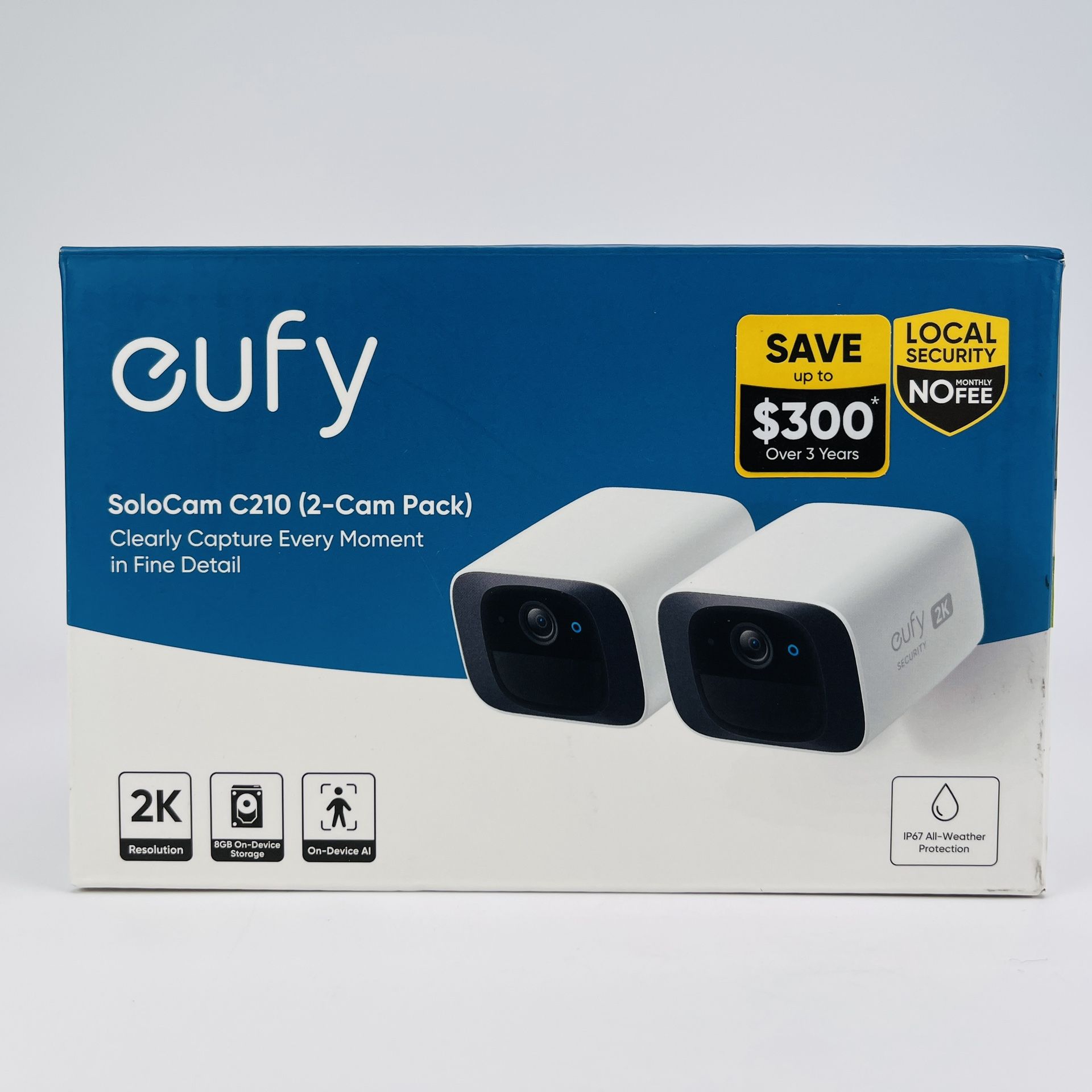 Eufy Security SoloCam Model C210 Wireless Wifi 2K Resolution Camera 2 Pack White