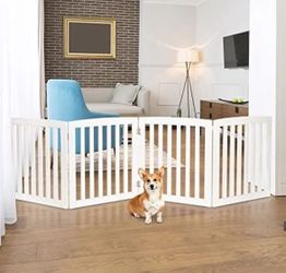 Freestanding Pet Gate for Dogs - 4 Panels Indoor Foldable Dog Fence for Stairs, Hallways, or Doorway