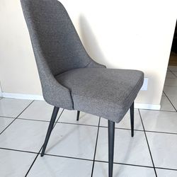 Gray Textured Fabric Upholstered Metal Frame Dining Kitchen Chairs - Set Of 6