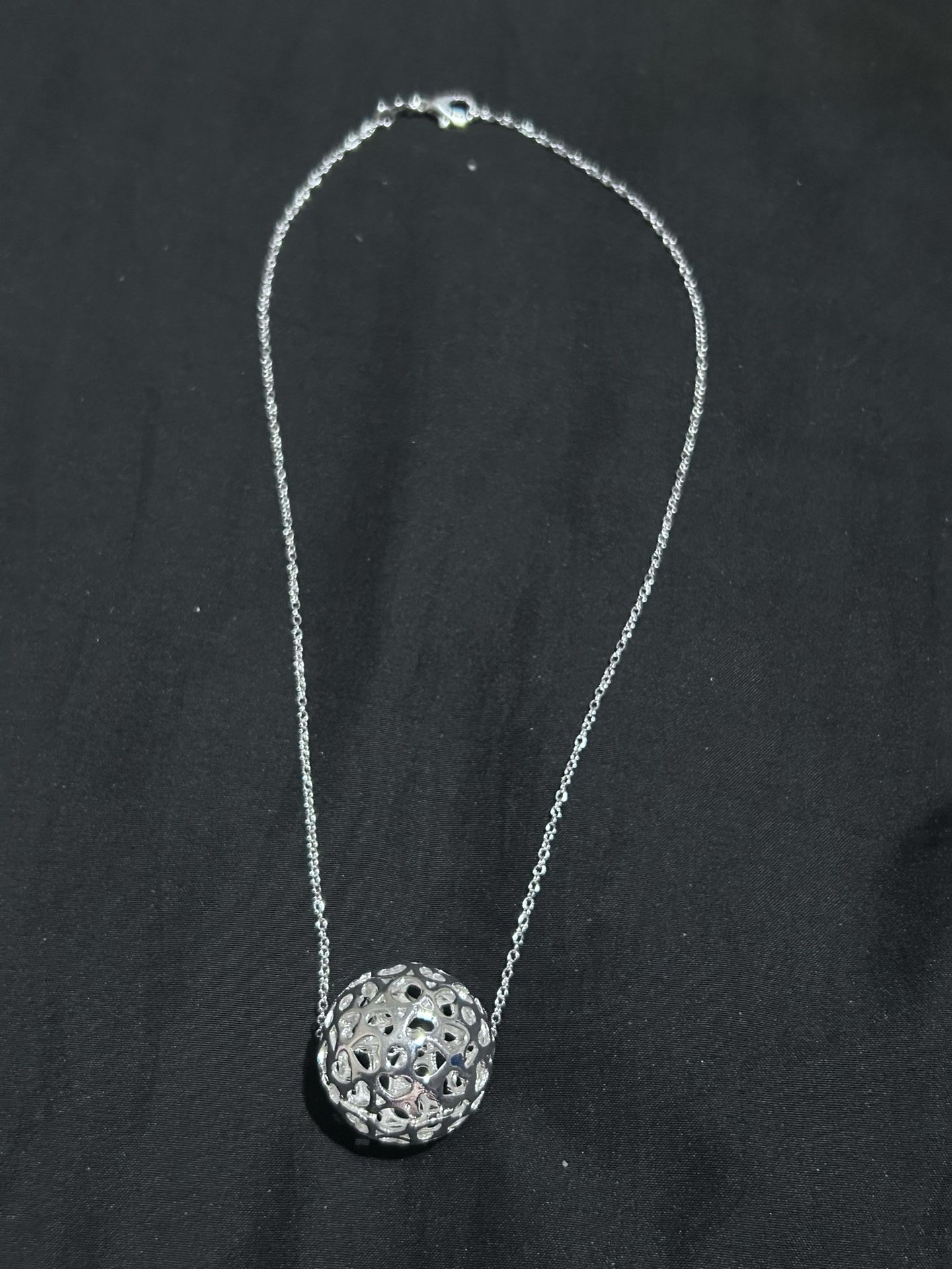 Sterling Silver Necklace. Hollow Sphere Pendant