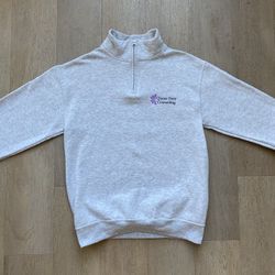 Men’s Vintage Thrifted LGBTQ/Queer Quarter Zip Fleece Crewneck Sweatshirt in Grey and Purple 