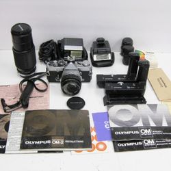 Olympus OM-2 Film Camera w/ 50mm Lens and Accessories