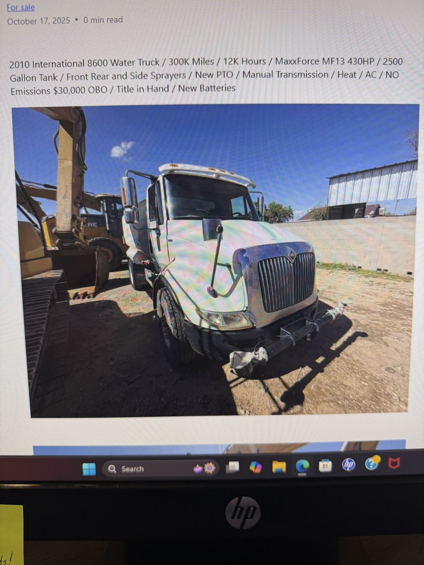 2010 International 8600 Water Truck