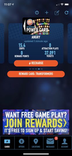 Dave N busters power cards