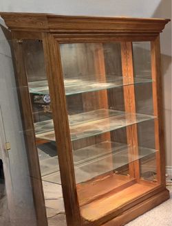 Wood Display Cabinet with Glass Shelves