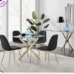 40” glass round table dining set