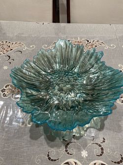 Blue Glass Flower Petal Bowl