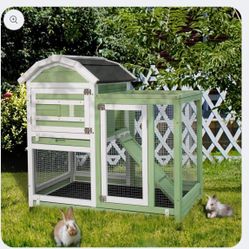 Petscosset Pet-07 Green Waterproof Wood Rabbit Hutch Outdoor Bunny Cage