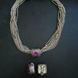 Nice Vintage Purple Rhinestone Choker Earrings Set