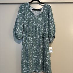 Women's Green Floral Dress 3/4 Sleeves Size XL
