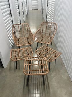 5 Pieces Patio Bistro Set, Wicker Conversation Chair Sets
