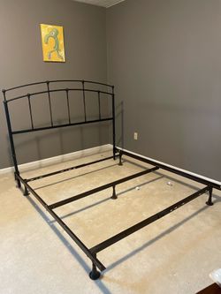 Queen bed frame with metal headboard