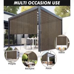 Artpuch Outdoor Roller Shade 8' W x 8' H, Mocha Exterior Cordless Patio Shades Roll Up Blinds with Spliced Pole Design, (2 Poles, One-Piece Fabric)
