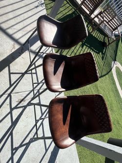 Set of 3 Brown Faux Leather Dining Chairs