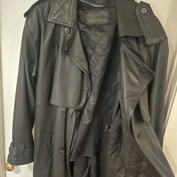 Genuine Men’s Leather Jacket Long With Belt Black 