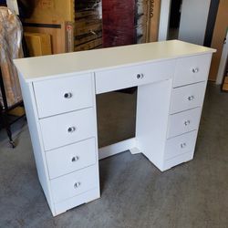 New White 9 Drawer Vanity Desk 