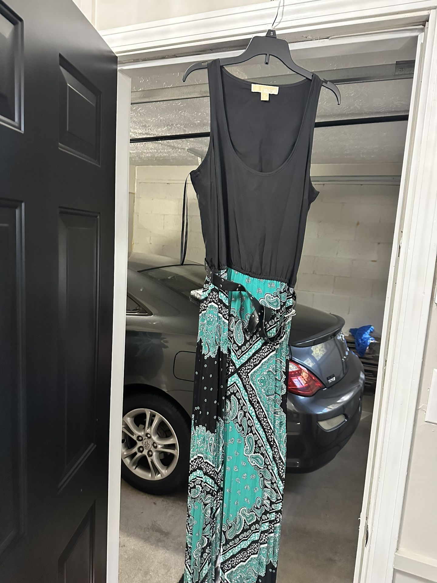 Michael Kors Casual Maxi Dress Teal Medium w/black Belt