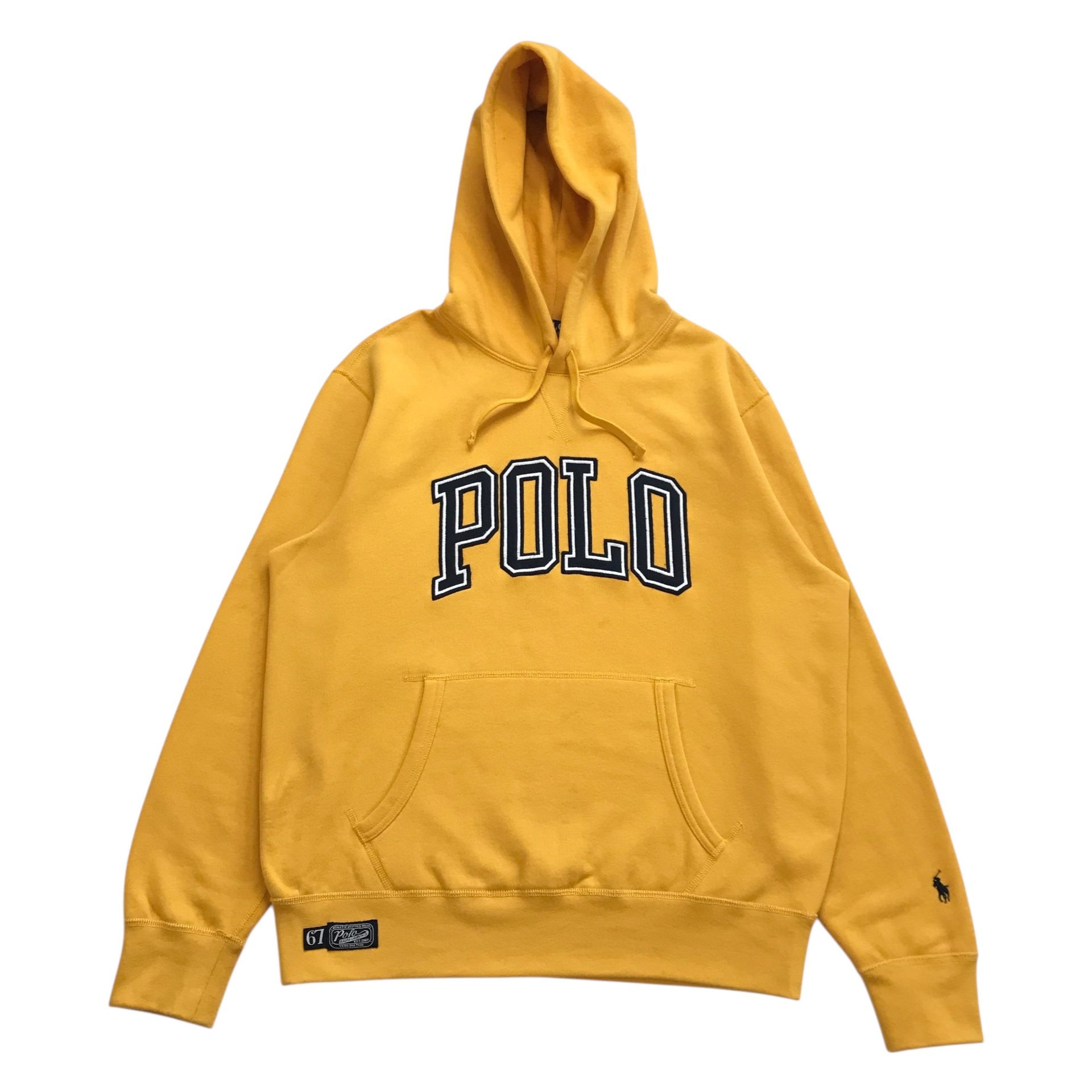 POLO RALPH LAUREN HOODIE MENS LARGE L YELLOW SWEATSHIRT PULLOVER PRL 67 SCRIPT