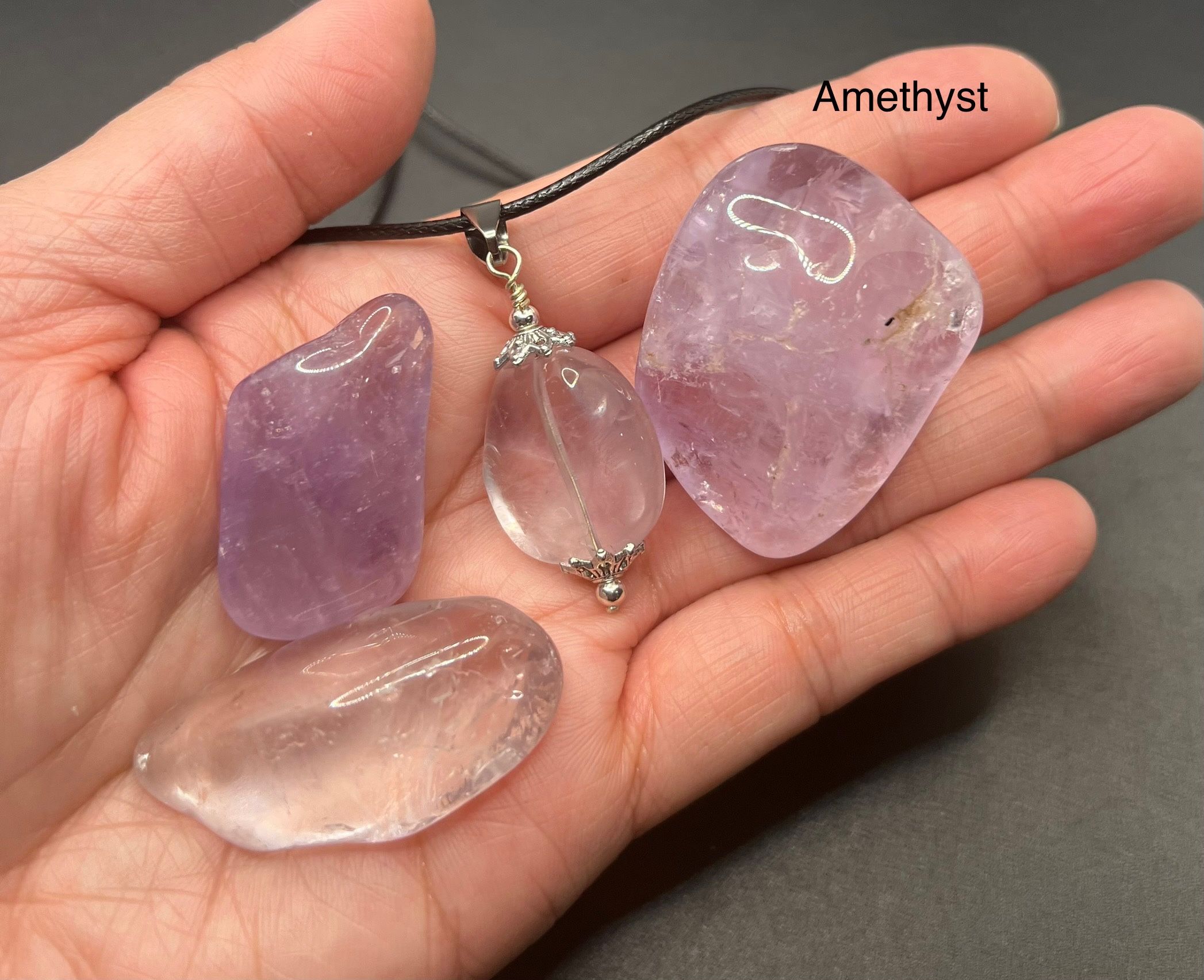 Amethyst Genuine Stones (3 pieces) & Necklace Set