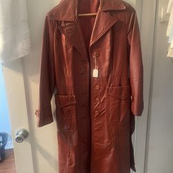 Leather Trench Coat, Burgundy