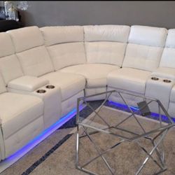 NEW WHITE POWER RECLINING SECTIONAL WITH LED LIGHTS AND FREE DELIVERY 