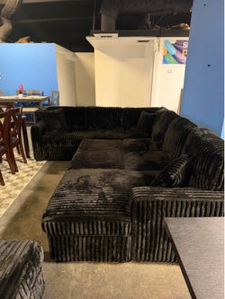 New! 🛋️ Large Fluffy Sectional Sofa Storage USB Corduroy Couch