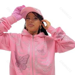 Pink Rhinestone Butterfly hoodie