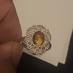 Silver Amber Ring 