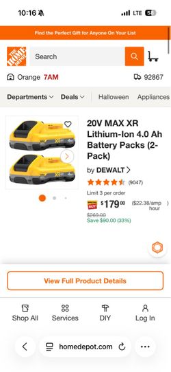 DEWALT 20V MAX XR 4.0Ah Battery 2-Pack