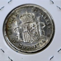 1888 M Spain 5 Pesetas Silver Coin Alfonso XIII 1st Portrait  .900 Silver 