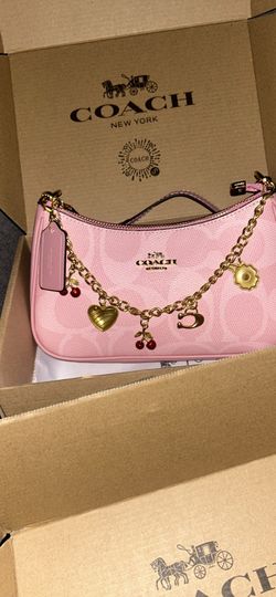 Coach Pink Signature Mini Shoulder Bag with Cherry Charm