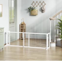 38"-71" Freestanding Wood Pet Gate Foldable Puppy Fence Dog Gate Doorway white