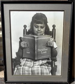 Framed Vintage B&W Photograph - Young Girl Reading John Milton's "Paradise Lost" (20" x 24")