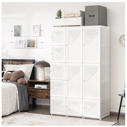 Portable Closet Clothes Foldable Armoire Wardrobe Closet w/10 Cubes Hanging Rods
