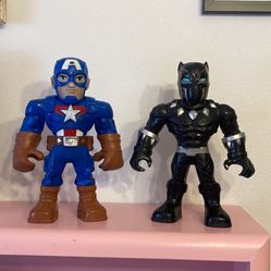 Marvel DC Comics Black Panther Captain America Action Figures Toys. Ht: 10” Tall, 7” & 8” W. USED!! Read Description!!