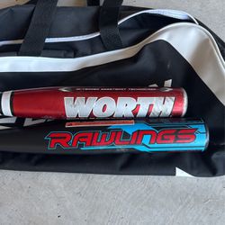 Baseball Bats And Bag And Brand New Helmet 