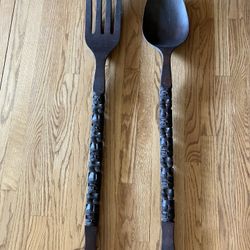 Wooden Carved Fork and Spoon