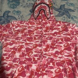 2022 BAPE ABC Camo Shark Full Zip Hoodie Pink for Sale in