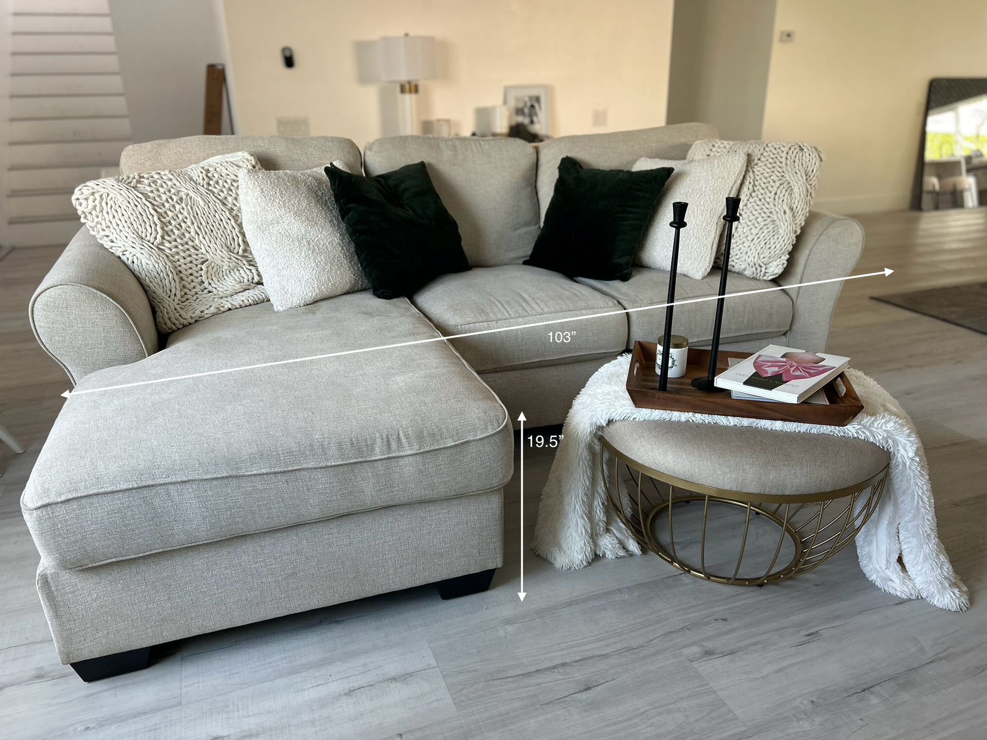 Beige Sofa+ Coffee Included (cushions Not Included)