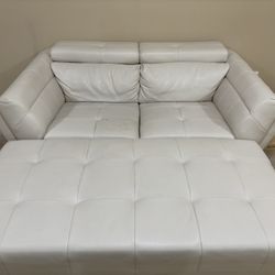 White Faux Leather Sofa, Love Seat, Large Ottoman And Arm Chair