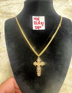 14K Solid Gold Chain and Pendant For Wedding 21.4Gr 24 Inches Long