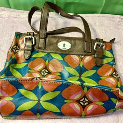 Fossil Floral Canvas With Leather  handles Shoulder Bag