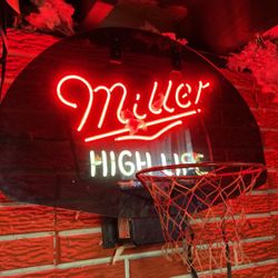 Miller High Life Neon Sign W Backboard  And Bucket