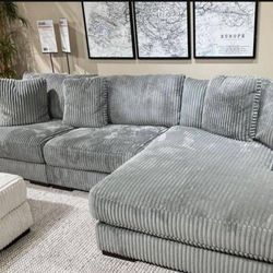 Grey Corduroy Chaise Sectional 