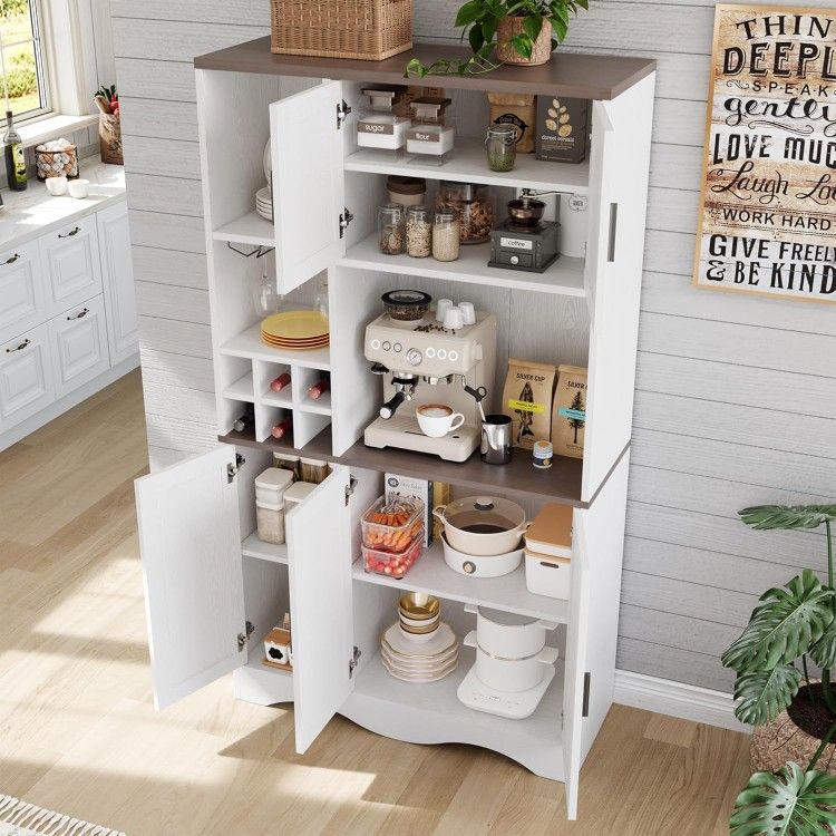 Pantry Cabinet with Wine Racks, 5 Barn Doors, 71" H ×39.4" W, Kitchen Storage Tall Wooden Pantry Cabinets with Doors and Shelves, Freestanding Bar Hut