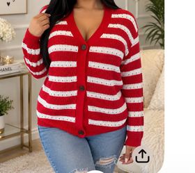 Ice mode size medium new Red and white striped cardigan with small black polka dots on the white stripes #stripes #polkadots size Medium new