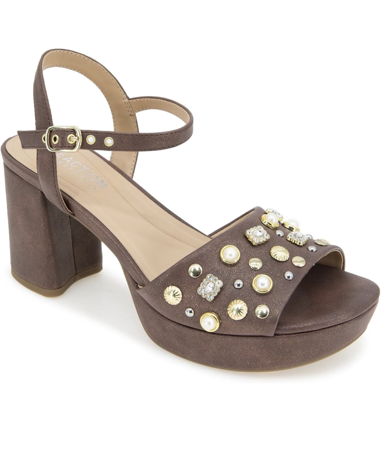 Kenneth Cole REACTION Women's Remina Heeled Sandal  Color: Bronze Size: 7.5  Sole material Thermoplastic Rubber Closure type Buckle Water resistance l